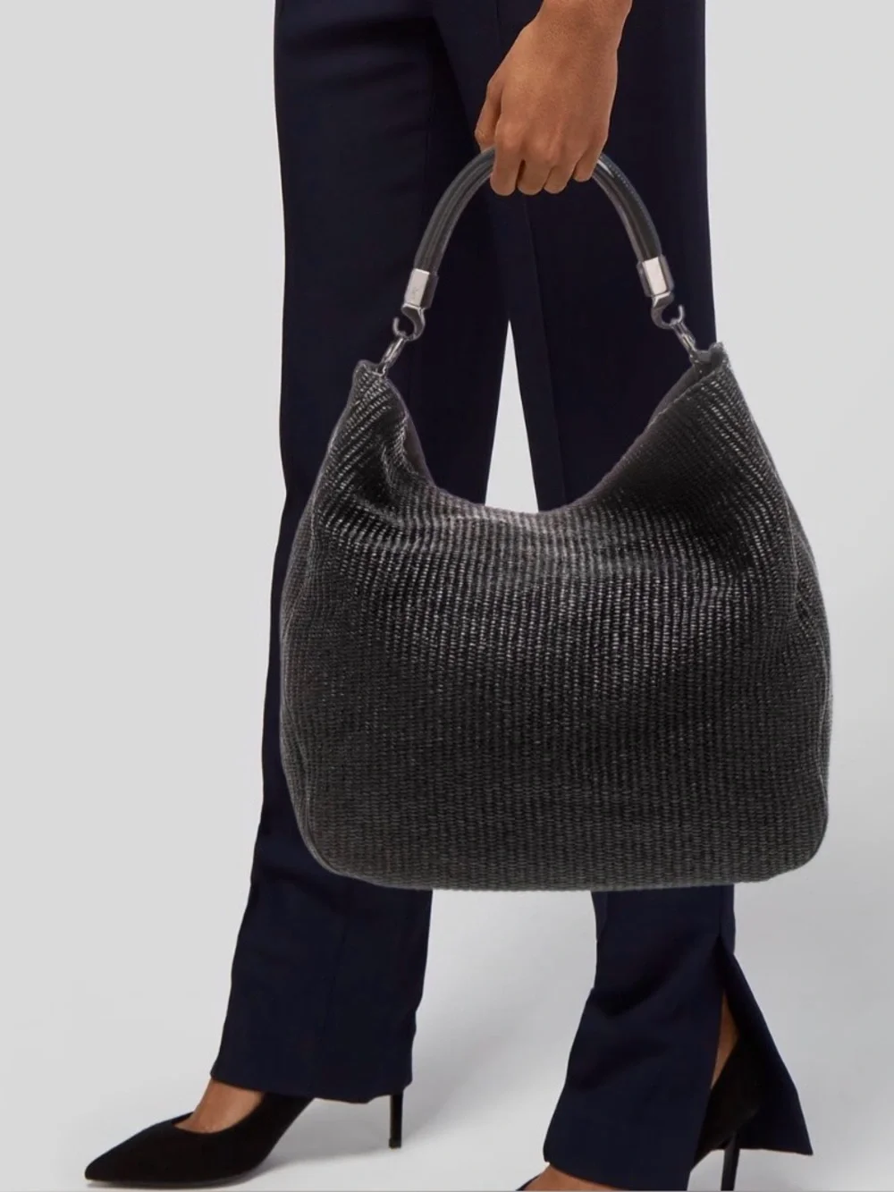 Yves Saint Laurent Rive Gauche Black Raffia Hobo